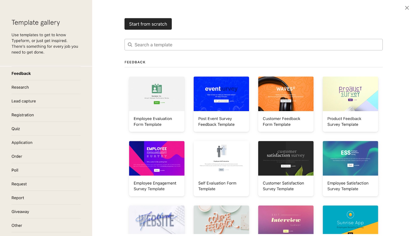 Typeform WordPress - Template gallery